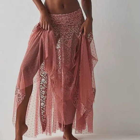 Intimately Free People A Day Out Mesh Lace Maxi Skirt Large Boho Romantic Sexy - Picture 1 of 10
